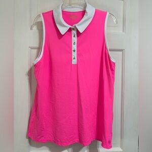NWOT Lilly Pulitzer XL UPF 50+ Luxletic Imara Polo Top Hot Pink Sleeveless